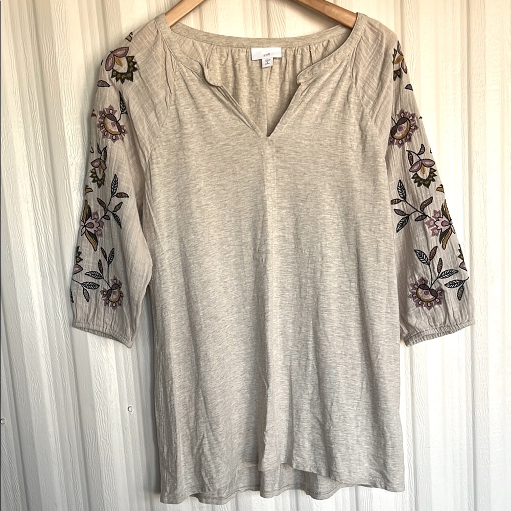 J.JILL Embroidered Beige‎ Knit Tunic Womens S
